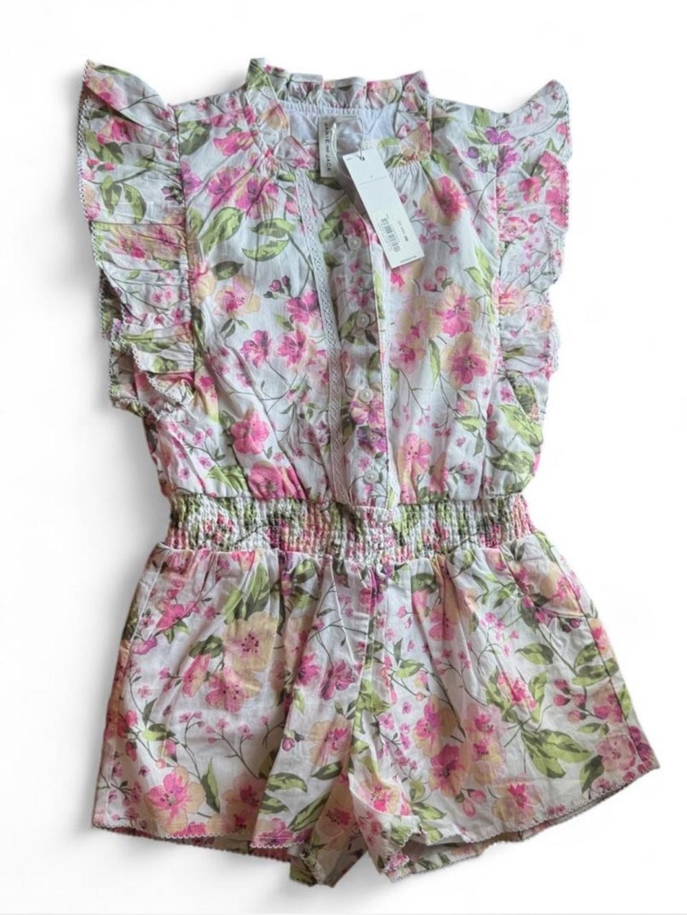 Janie and Jack Girls Size 6 Floral Smocked Romper NWT